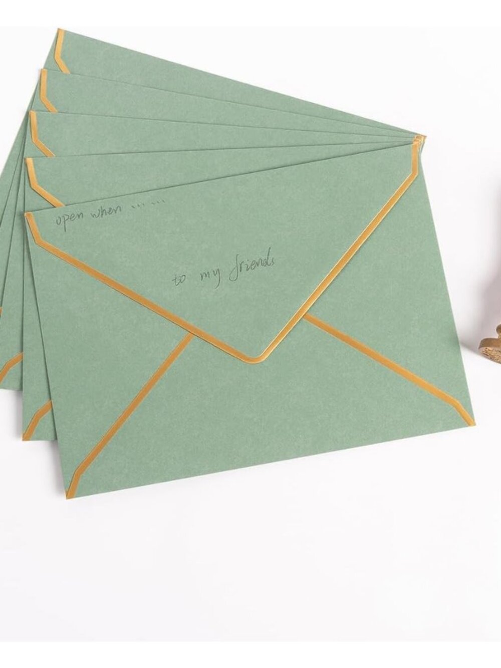 50 Pack A7 Envelopes Sage Green 5 x 7 with Gold Border - Picture 5 of 7